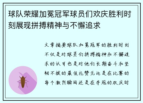 球队荣耀加冕冠军球员们欢庆胜利时刻展现拼搏精神与不懈追求